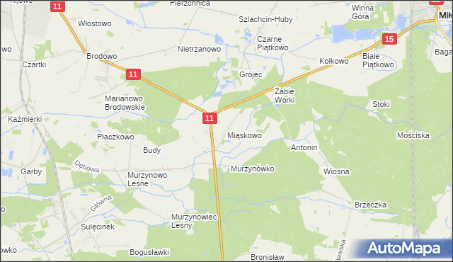 mapa Miąskowo gmina Krzykosy, Miąskowo gmina Krzykosy na mapie Targeo