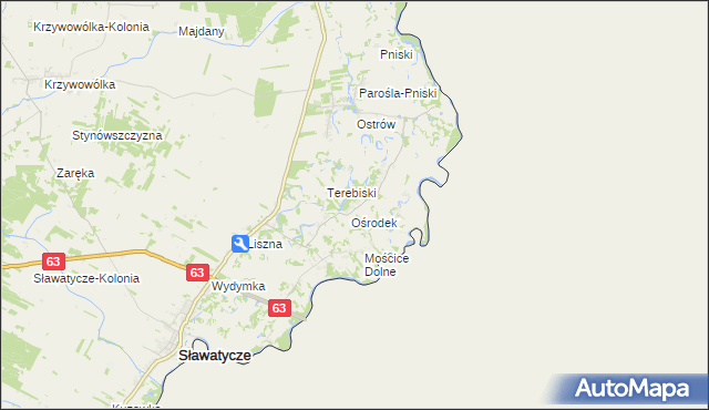 mapa Nowosiółki gmina Sławatycze, Nowosiółki gmina Sławatycze na mapie Targeo