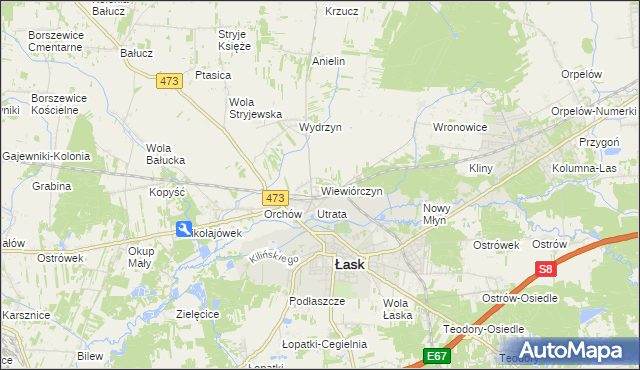 mapa Wiewiórczyn gmina Łask, Wiewiórczyn gmina Łask na mapie Targeo