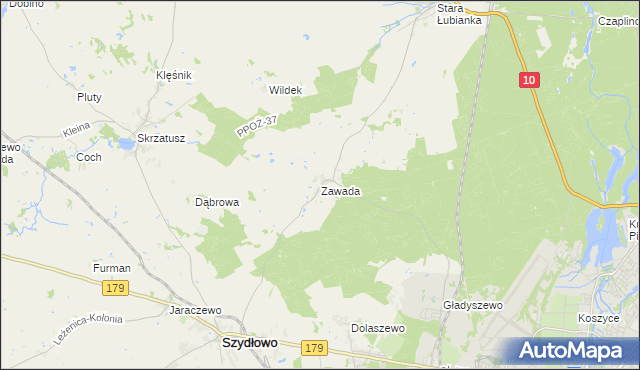 mapa Zawada gmina Szydłowo, Zawada gmina Szydłowo na mapie Targeo