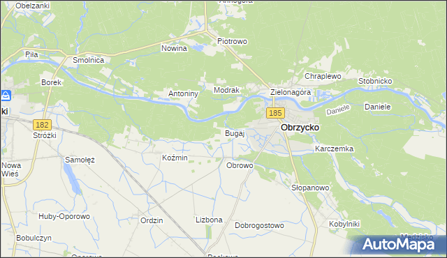 mapa Bugaj gmina Obrzycko, Bugaj gmina Obrzycko na mapie Targeo