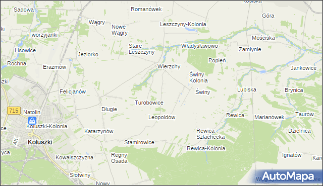 mapa Kazimierzów gmina Koluszki, Kazimierzów gmina Koluszki na mapie Targeo