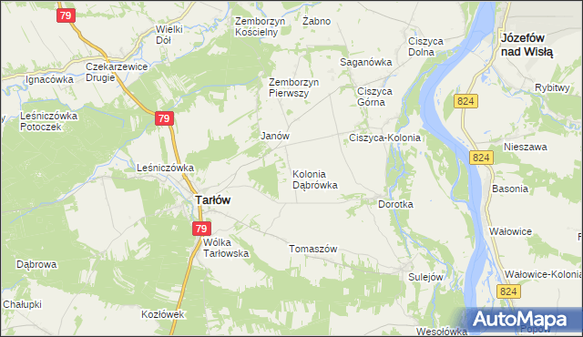 mapa Kolonia Dąbrówka gmina Tarłów, Kolonia Dąbrówka gmina Tarłów na mapie Targeo