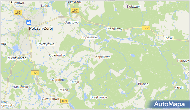 mapa Popielewo gmina Połczyn-Zdrój, Popielewo gmina Połczyn-Zdrój na mapie Targeo