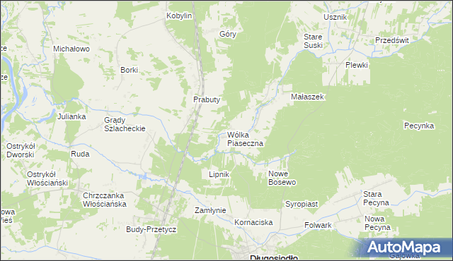mapa Wólka Piaseczna gmina Długosiodło, Wólka Piaseczna gmina Długosiodło na mapie Targeo