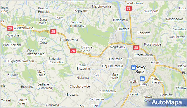 mapa Biczyce Dolne, Biczyce Dolne na mapie Targeo