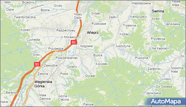 mapa Bystra gmina Radziechowy-Wieprz, Bystra gmina Radziechowy-Wieprz na mapie Targeo