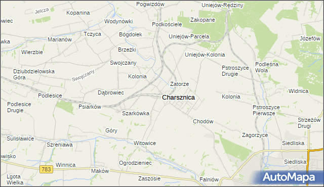 mapa Charsznica, Charsznica na mapie Targeo