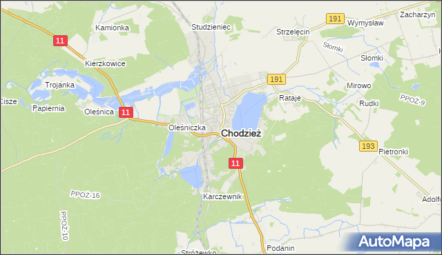 mapa Chodzież, Chodzież na mapie Targeo