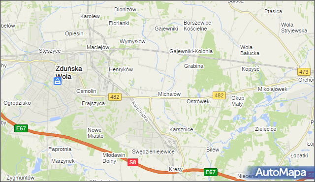 mapa Michałów gmina Zduńska Wola, Michałów gmina Zduńska Wola na mapie Targeo