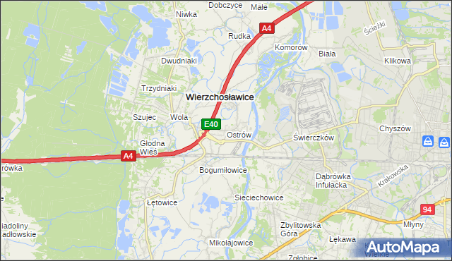 mapa Ostrów gmina Wierzchosławice, Ostrów gmina Wierzchosławice na mapie Targeo