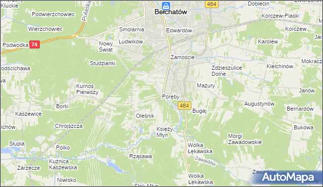 mapa Poręby gmina Bełchatów, Poręby gmina Bełchatów na mapie Targeo