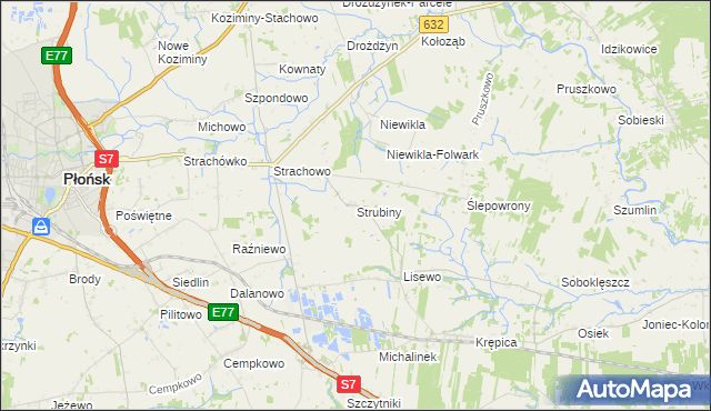 mapa Strubiny gmina Płońsk, Strubiny gmina Płońsk na mapie Targeo