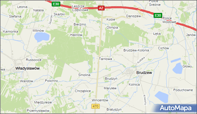 mapa Tarnowa gmina Brudzew, Tarnowa gmina Brudzew na mapie Targeo