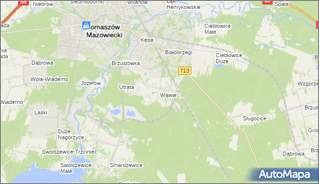 mapa Wąwał gmina Tomaszów Mazowiecki, Wąwał gmina Tomaszów Mazowiecki na mapie Targeo