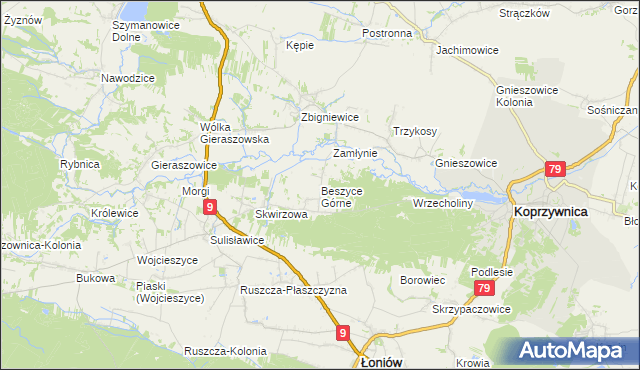 mapa Beszyce Górne, Beszyce Górne na mapie Targeo