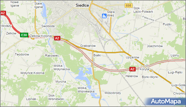 mapa Białki gmina Siedlce, Białki gmina Siedlce na mapie Targeo