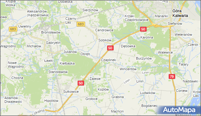 mapa Czaplinek gmina Góra Kalwaria, Czaplinek gmina Góra Kalwaria na mapie Targeo