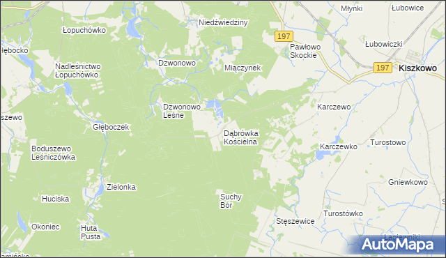 mapa Dąbrówka Kościelna gmina Kiszkowo, Dąbrówka Kościelna gmina Kiszkowo na mapie Targeo