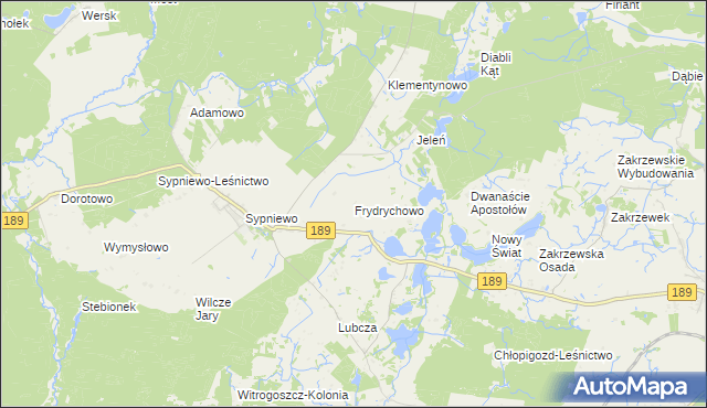 mapa Frydrychowo gmina Więcbork, Frydrychowo gmina Więcbork na mapie Targeo