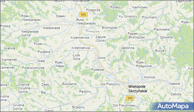 mapa Glinik gmina Wielopole Skrzyńskie, Glinik gmina Wielopole Skrzyńskie na mapie Targeo