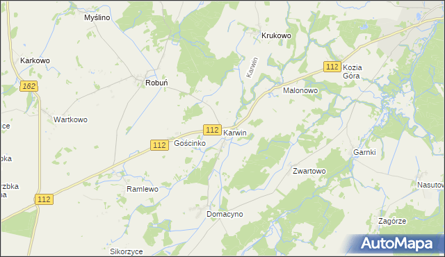mapa Karwin gmina Karlino, Karwin gmina Karlino na mapie Targeo