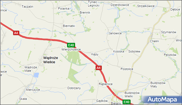 mapa Kępy gmina Wądroże Wielkie, Kępy gmina Wądroże Wielkie na mapie Targeo