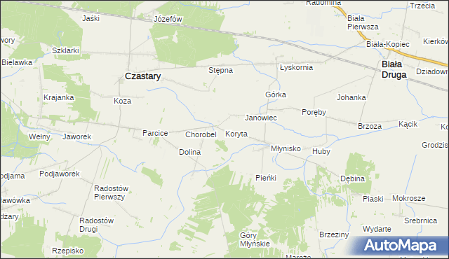 mapa Koryta gmina Biała, Koryta gmina Biała na mapie Targeo