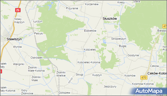 mapa Kościelec gmina Mycielin, Kościelec gmina Mycielin na mapie Targeo