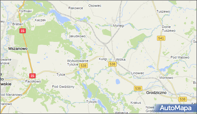 mapa Kuligi gmina Grodziczno, Kuligi gmina Grodziczno na mapie Targeo