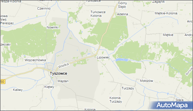 mapa Lipowiec gmina Tyszowce, Lipowiec gmina Tyszowce na mapie Targeo