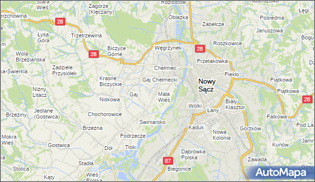 mapa Mała Wieś gmina Chełmiec, Mała Wieś gmina Chełmiec na mapie Targeo