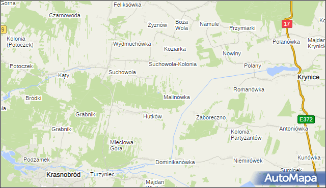 mapa Malinówka gmina Adamów, Malinówka gmina Adamów na mapie Targeo