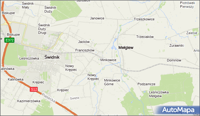 mapa Minkowice gmina Mełgiew, Minkowice gmina Mełgiew na mapie Targeo