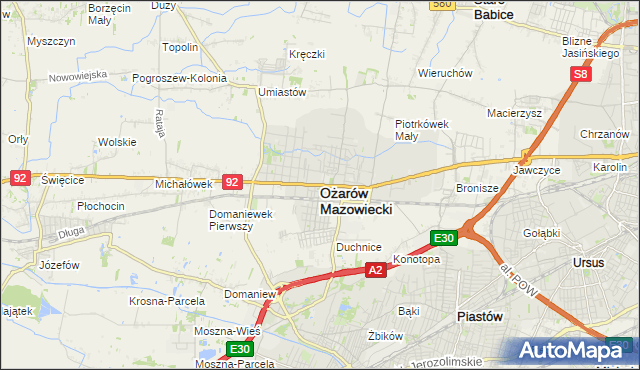 mapa Ożarów Mazowiecki, Ożarów Mazowiecki na mapie Targeo