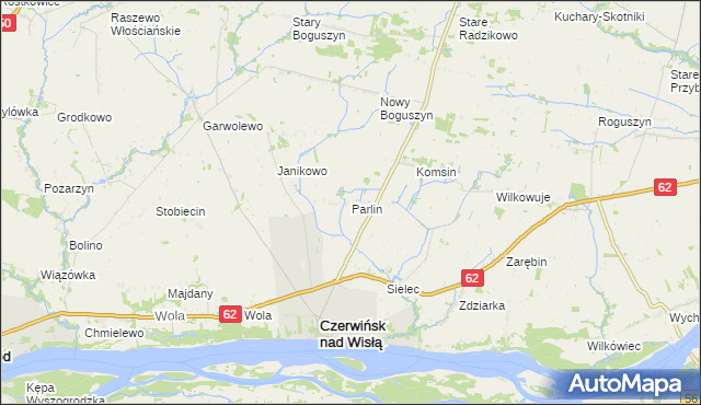 mapa Parlin gmina Czerwińsk nad Wisłą, Parlin gmina Czerwińsk nad Wisłą na mapie Targeo