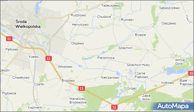 mapa Pierzchnica gmina Środa Wielkopolska, Pierzchnica gmina Środa Wielkopolska na mapie Targeo