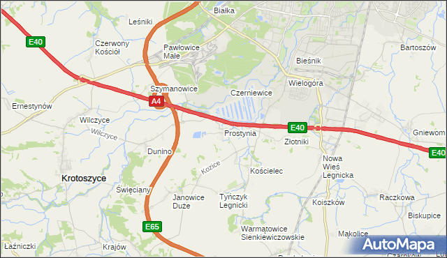 mapa Prostynia gmina Krotoszyce, Prostynia gmina Krotoszyce na mapie Targeo