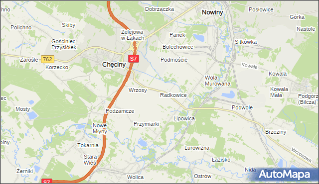 mapa Radkowice gmina Chęciny, Radkowice gmina Chęciny na mapie Targeo