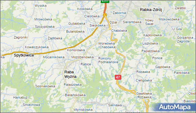 mapa Rokiciny Podhalańskie, Rokiciny Podhalańskie na mapie Targeo