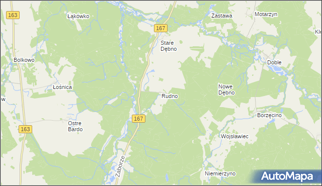 mapa Rudno gmina Tychowo, Rudno gmina Tychowo na mapie Targeo