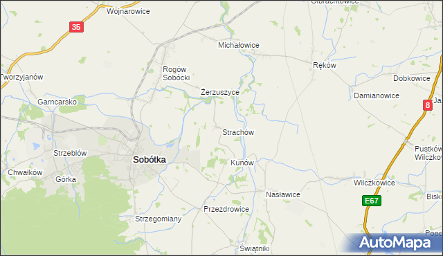 mapa Strachów gmina Sobótka, Strachów gmina Sobótka na mapie Targeo