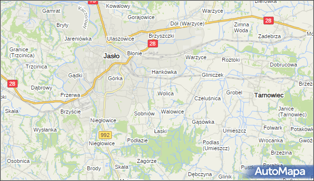 mapa Wolica gmina Jasło, Wolica gmina Jasło na mapie Targeo