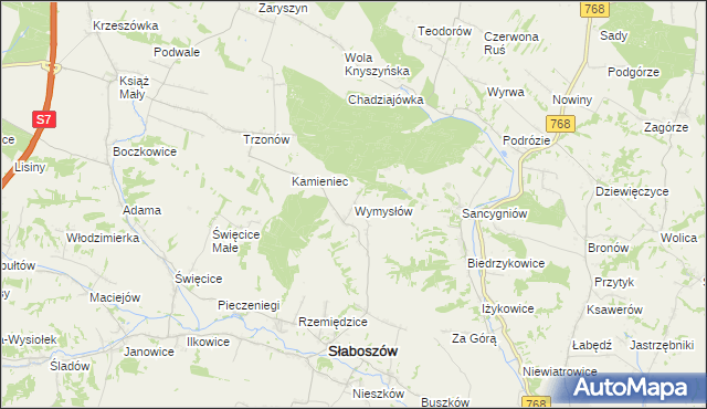 mapa Wymysłów gmina Słaboszów, Wymysłów gmina Słaboszów na mapie Targeo