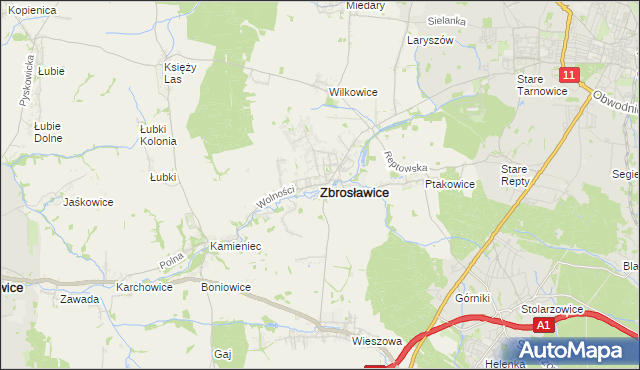 mapa Zbrosławice, Zbrosławice na mapie Targeo