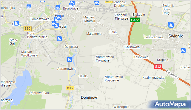 mapa Abramowice Prywatne, Abramowice Prywatne na mapie Targeo