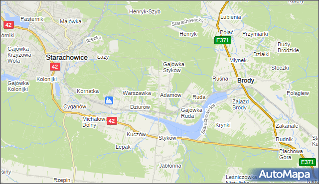 mapa Adamów gmina Brody, Adamów gmina Brody na mapie Targeo