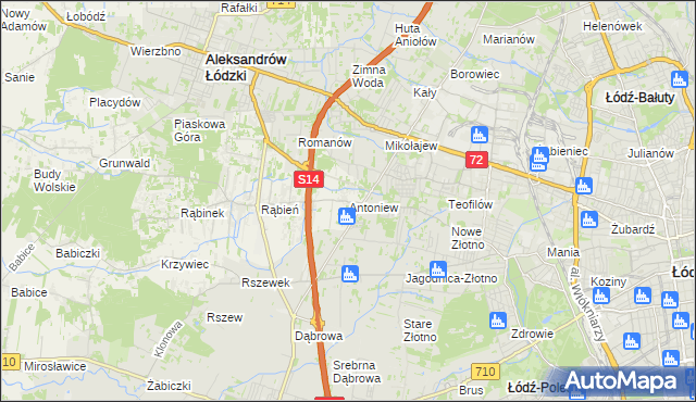 mapa Antoniew gmina Aleksandrów Łódzki, Antoniew gmina Aleksandrów Łódzki na mapie Targeo