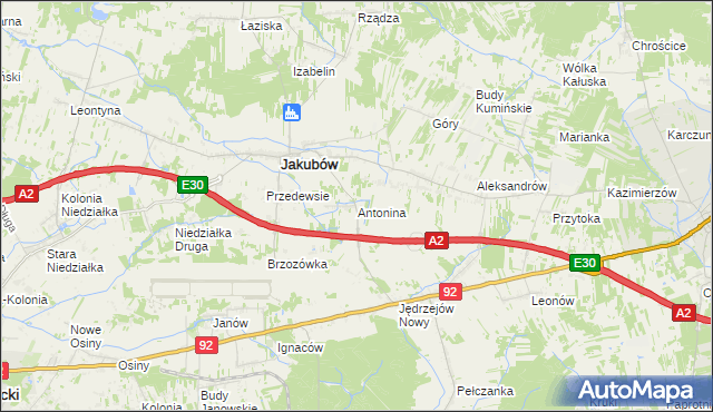 mapa Antonina gmina Jakubów, Antonina gmina Jakubów na mapie Targeo