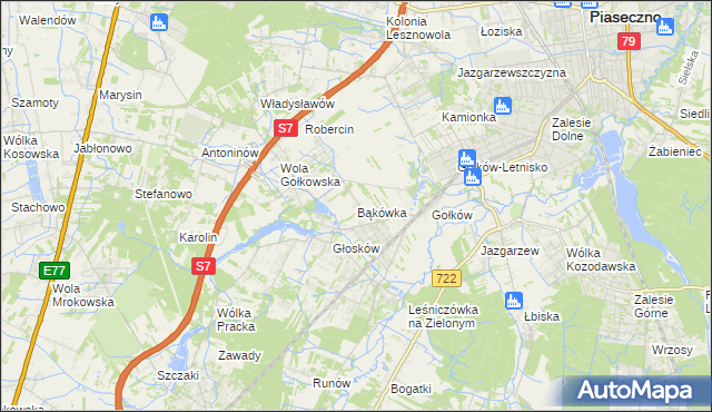 mapa Bąkówka gmina Piaseczno, Bąkówka gmina Piaseczno na mapie Targeo